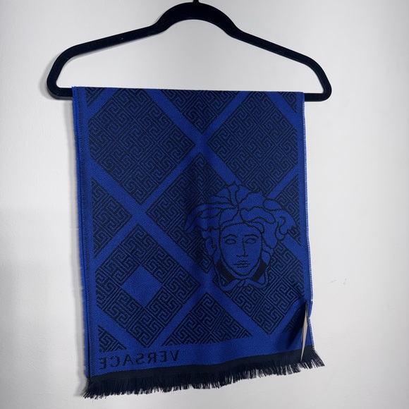 Versace Accessories - Versace Medusa Greek Key Wool Blend scarf